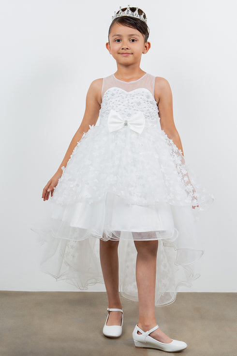 Girls Illusion Princess Top 3D Flower High Low Skirt Flower Girl Dress 2-12